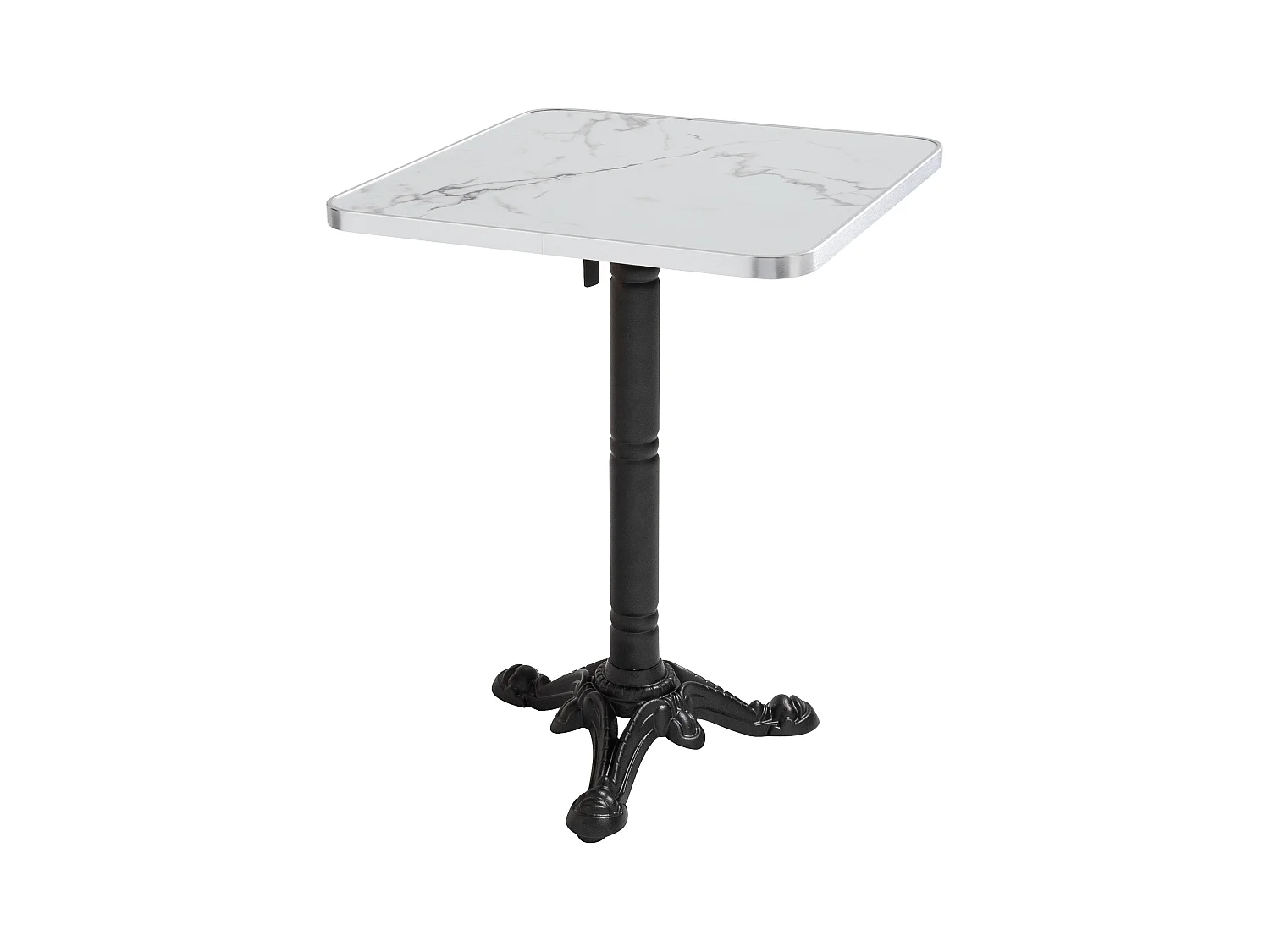 Table carrée 60 cm inclinable plateau marbre blanc/argent et pied noir
