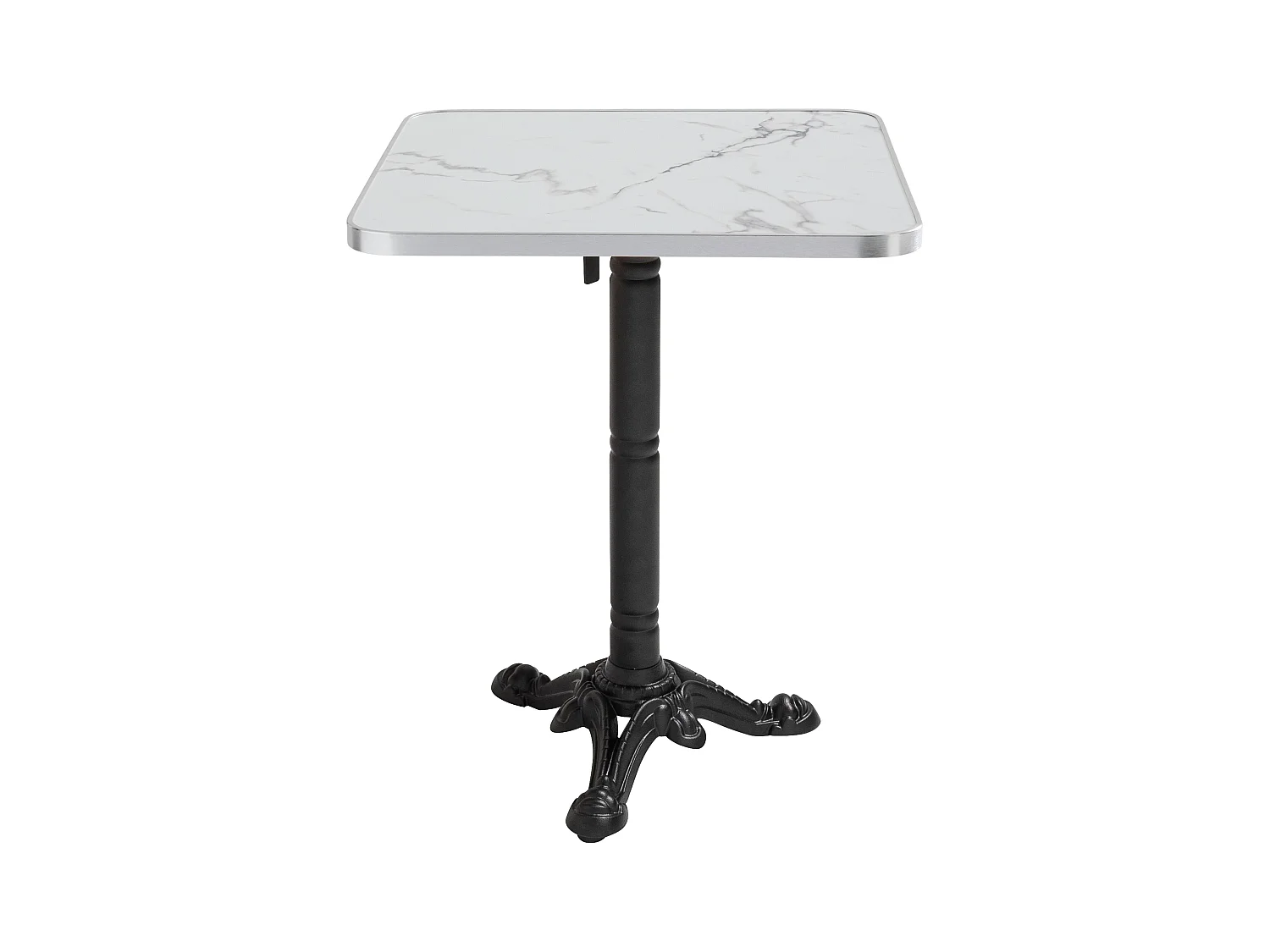 Table carrée 60 cm inclinable plateau marbre blanc/argent et pied noir