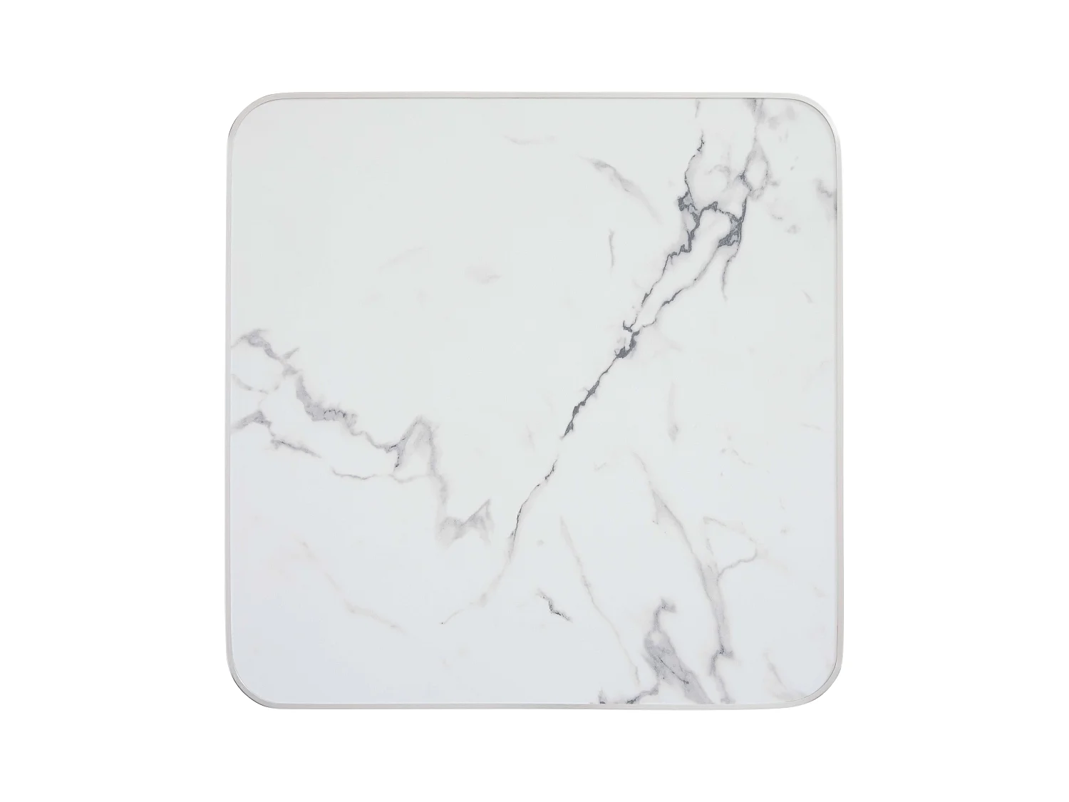 Table carrée 60 cm inclinable plateau marbre blanc/argent et pied noir