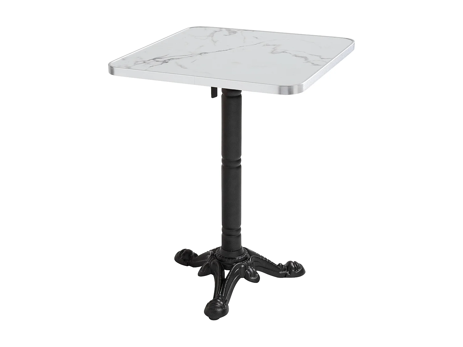 Table carrée 60 cm inclinable plateau marbre blanc/argent et pied noir