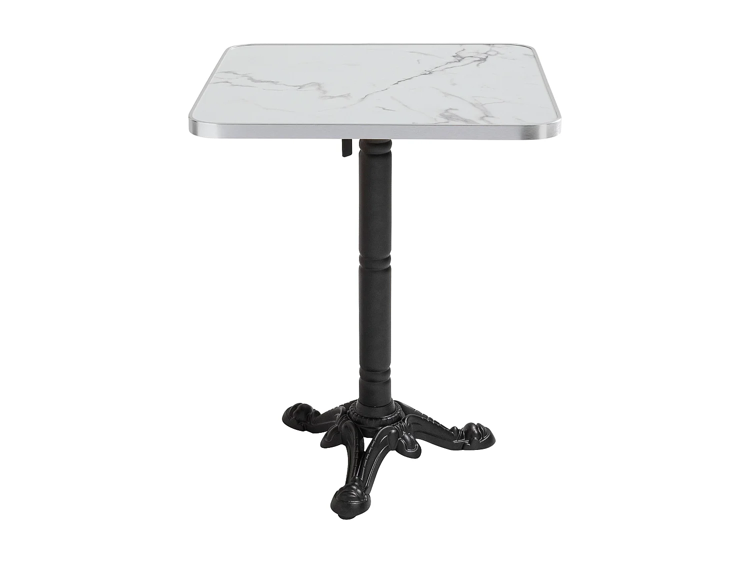 Table carrée 60 cm inclinable plateau marbre blanc/argent et pied noir