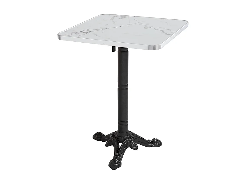 Table carrée 60 cm inclinable plateau marbre blanc/argent et pied noir