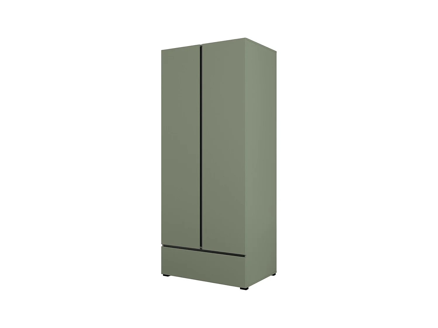 Armoire HAVANA 90 cm – 2 portes + 1 tiroir – Coloris vert sauge et noir – Design moderne et compact