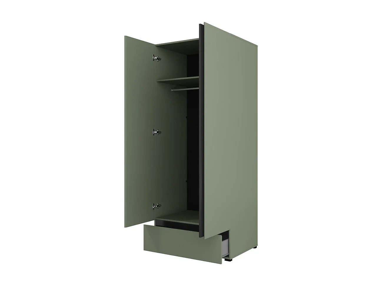 Armoire HAVANA 90 cm – 2 portes + 1 tiroir – Coloris vert sauge et noir – Design moderne et compact