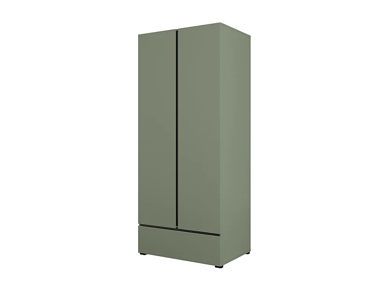 Armoire HAVANA 90 cm – 2 portes + 1 tiroir – Coloris vert sauge et noir – Design moderne et compact
