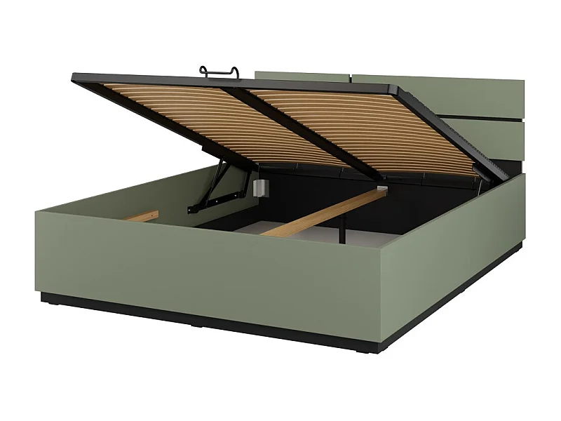 Cama con canapé HAVANA 160x200 cm – Color verde salvia y negro – Diseño práctico y moderno