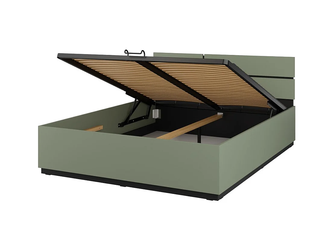 Cama con canapé HAVANA 160x200 cm – Color verde salvia y negro – Diseño práctico y moderno