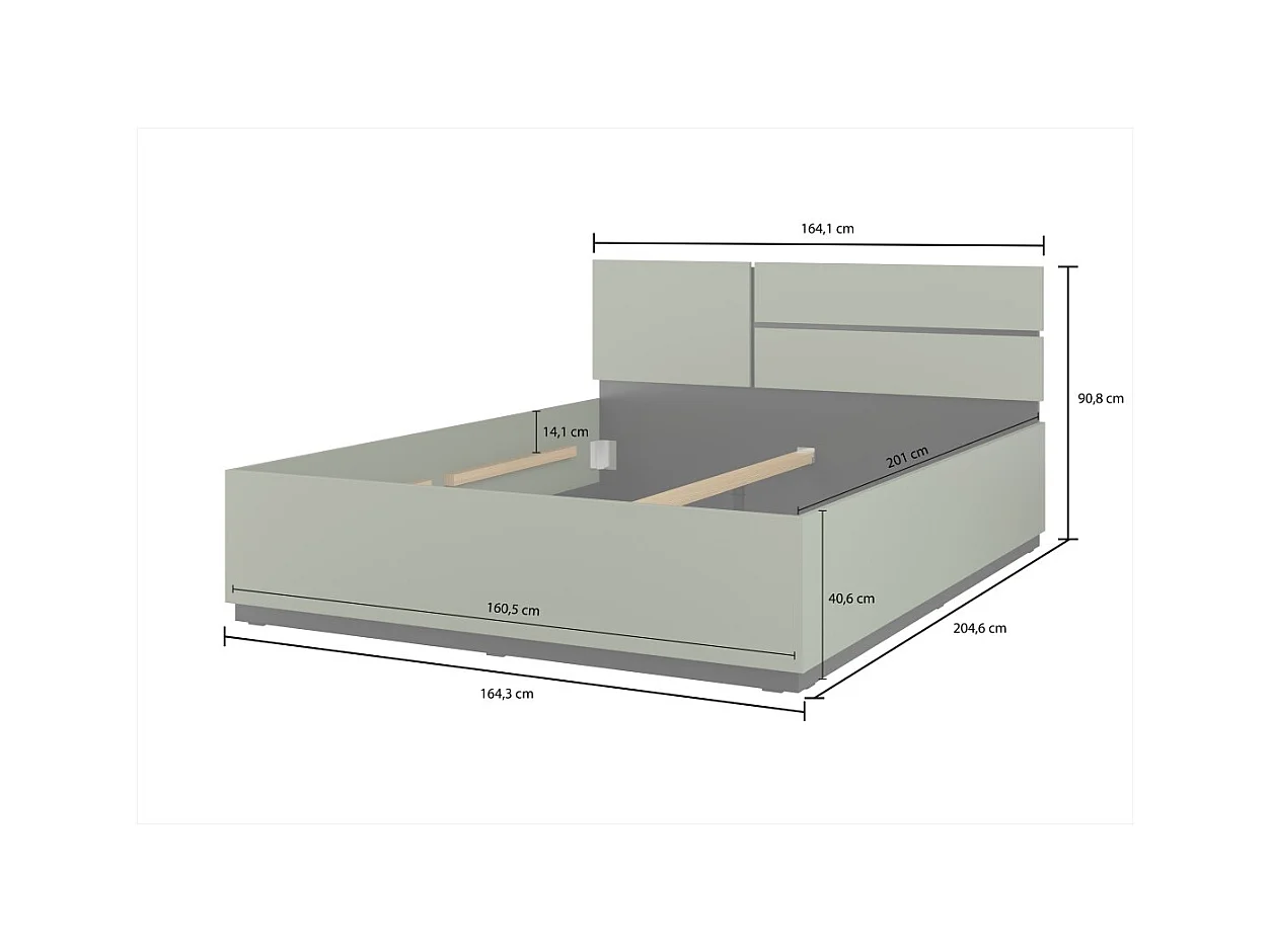 Cama con canapé HAVANA 160x200 cm – Color verde salvia y negro – Diseño práctico y moderno