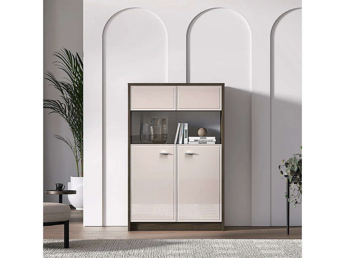 Geschirrschrank 2 Türen Kaius Kaschmir und Dunkles Holz