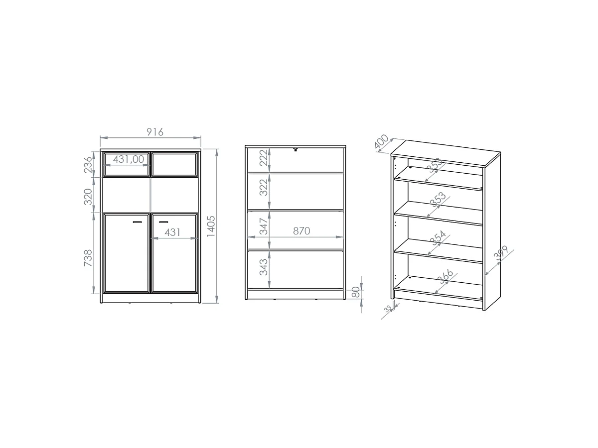 Geschirrschrank 2 Türen Kaius Kaschmir und Dunkles Holz