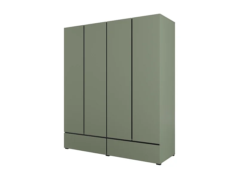 Armoire HAVANA 180 cm – 4 portes + 2 tiroirs – Coloris vert sauge et noir – Design moderne et grande capacité