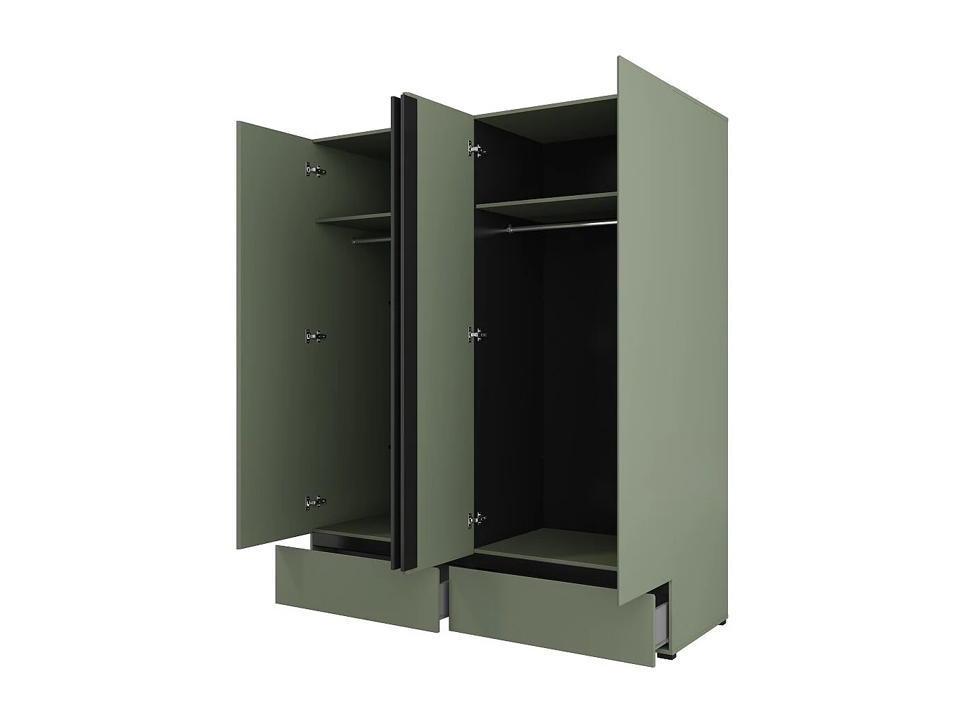 Armoire HAVANA 180 cm – 4 portes + 2 tiroirs – Coloris vert sauge et noir – Design moderne et grande capacité