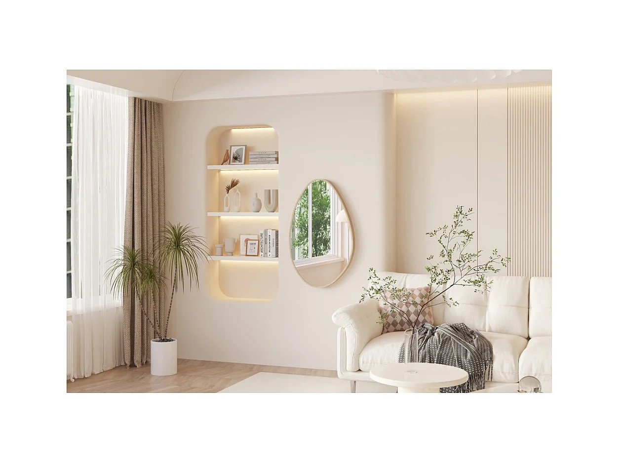 Espelho assimétrico NARA – 50x80 cm – Acabamento em carvalho envelhecido – MDF com decoração de madeira – Estilo orgânico e na moda