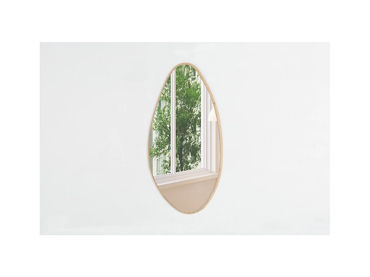 Espelho assimétrico NARA – 50x80 cm – Acabamento em carvalho envelhecido – MDF com decoração de madeira – Estilo orgânico e na moda