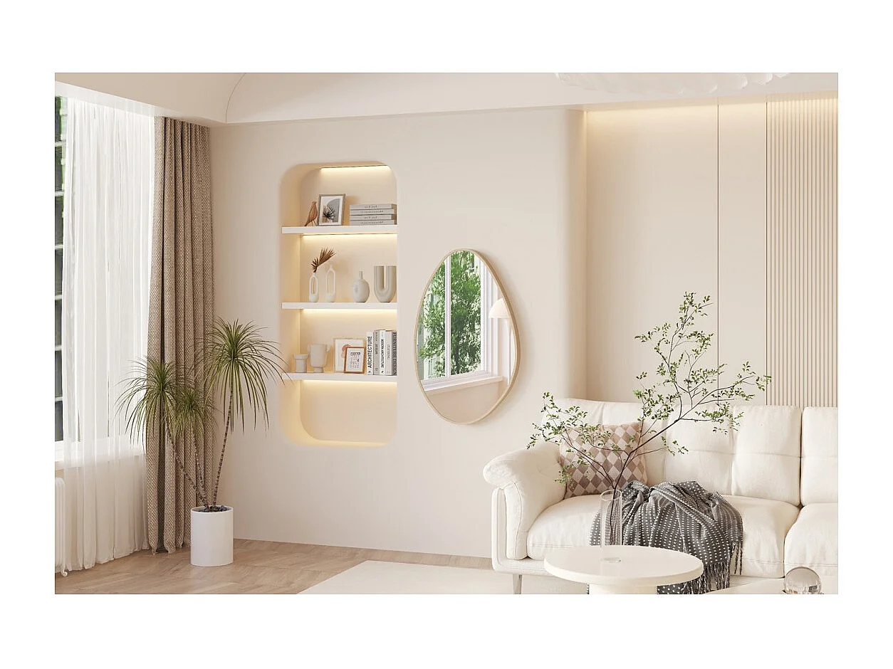 Miroir asymétrique NARA – 50x80 cm – Finition chêne vieilli – MDF décor bois – Style organique et tendance