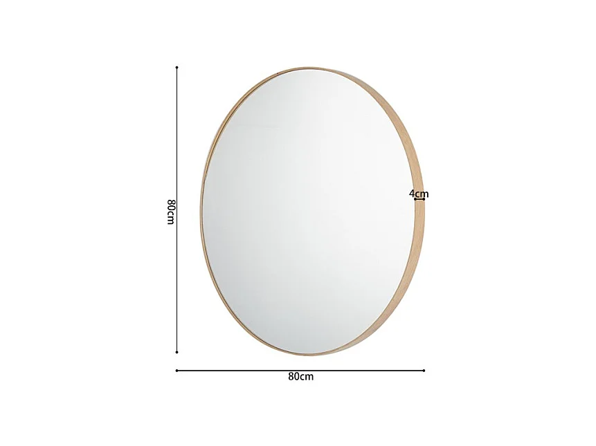 Espelho redondo RIO – Ø80 cm – Acabamento em carvalho envelhecido – MDF com decoração de madeira – Design natural e moderno