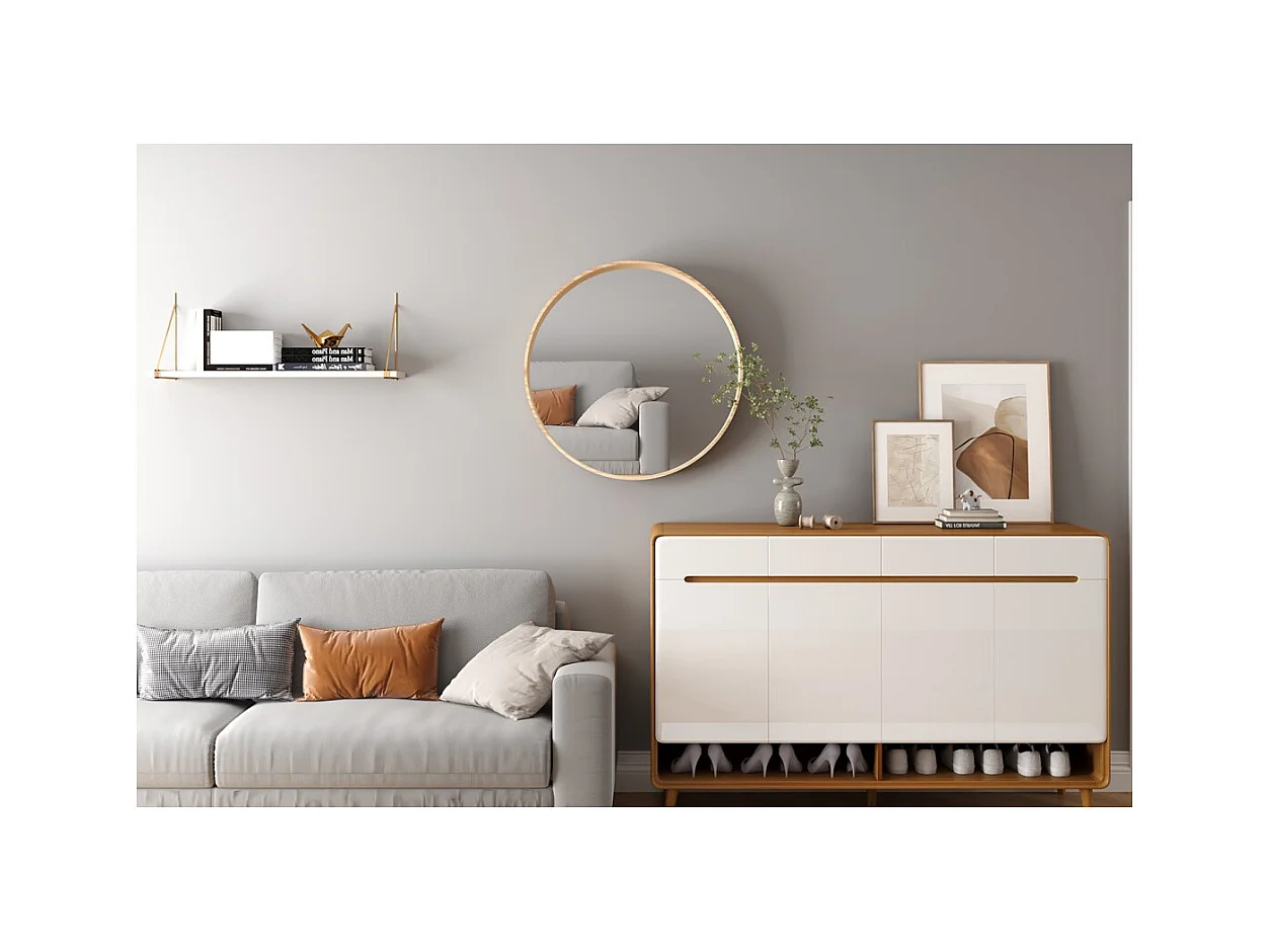 Espejo redondo RIO – Ø80 cm – Acabado en roble envejecido – MDF con decoración de madera – Diseño natural y de tendencia