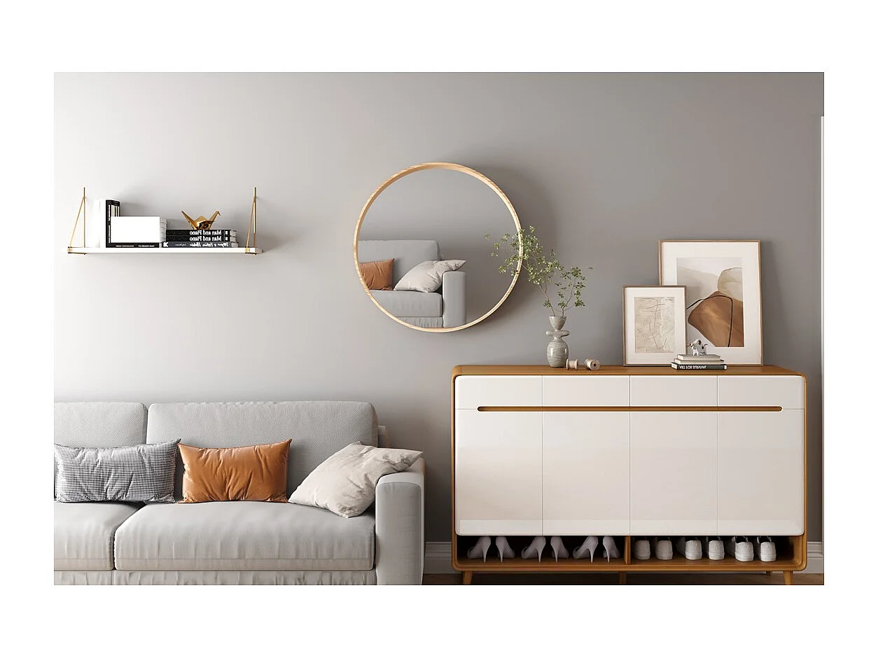 Espejo redondo RIO – Ø80 cm – Acabado en roble envejecido – MDF con decoración de madera – Diseño natural y de tendencia