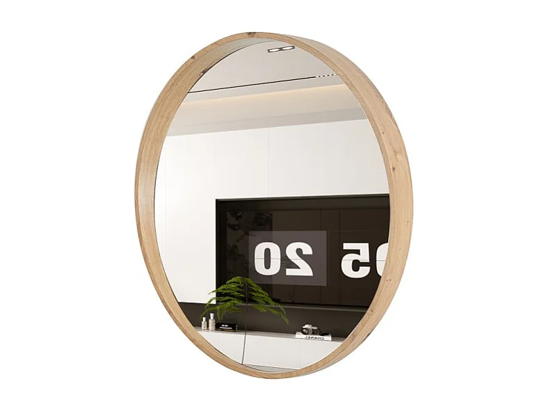 Espejo redondo RIO con borde – Ø80 cm – Acabado en roble envejecido – Marco grueso – Diseño natural y moderno
