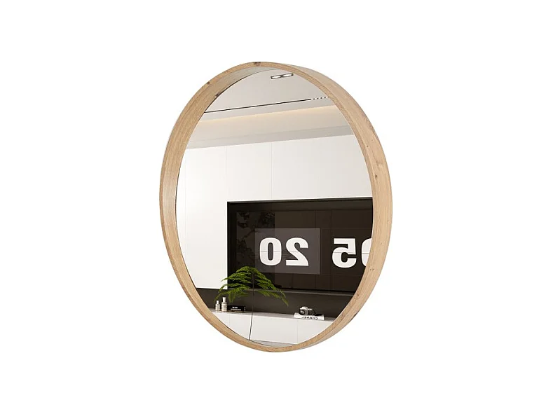 Miroir rond RIO avec bord – Ø80 cm – Finition chêne vieilli – Cadre épais – Design naturel et moderne