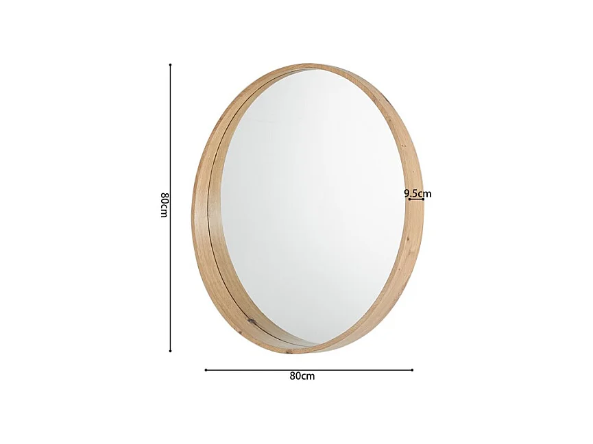 Miroir rond RIO avec bord – Ø80 cm – Finition chêne vieilli – Cadre épais – Design naturel et moderne