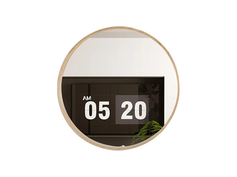 Miroir rond RIO avec bord – Ø80 cm – Finition chêne vieilli – Cadre épais – Design naturel et moderne