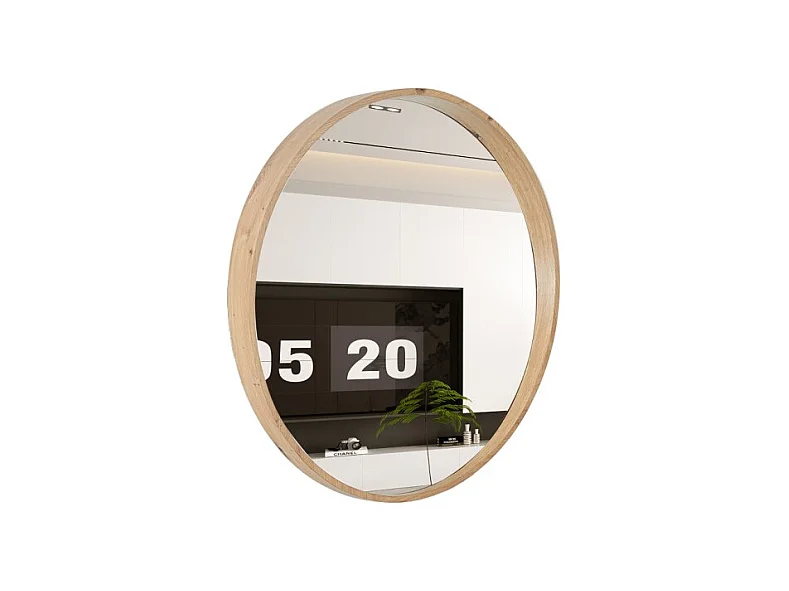 Miroir rond RIO avec bord – Ø80 cm – Finition chêne vieilli – Cadre épais – Design naturel et moderne