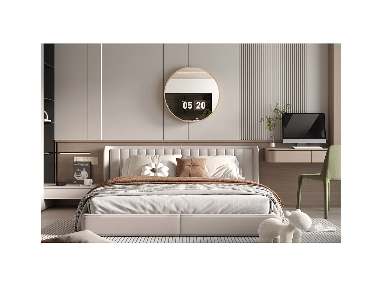 Espejo redondo RIO con borde – Ø80 cm – Acabado en roble envejecido – Marco grueso – Diseño natural y moderno