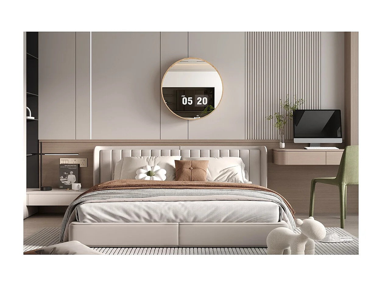 Espejo redondo RIO con borde – Ø80 cm – Acabado en roble envejecido – Marco grueso – Diseño natural y moderno