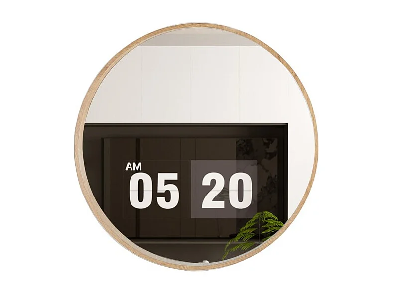 Espejo redondo RIO con borde – Ø80 cm – Acabado en roble envejecido – Marco grueso – Diseño natural y moderno