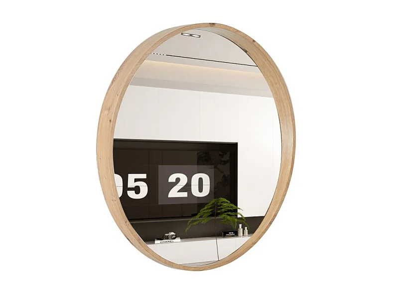 Espejo redondo RIO con borde – Ø80 cm – Acabado en roble envejecido – Marco grueso – Diseño natural y moderno