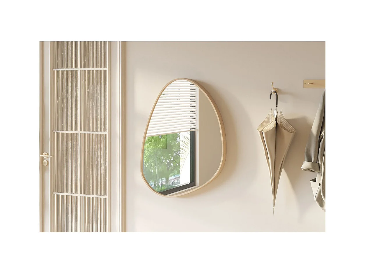 Espelho assimétrico NARA – 60x80 cm – Acabamento em carvalho envelhecido – MDF com decoração de madeira – Design orgânico