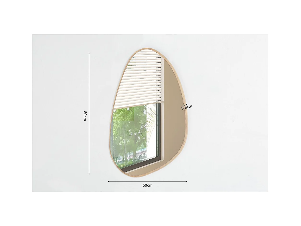 Espelho assimétrico NARA – 60x80 cm – Acabamento em carvalho envelhecido – MDF com decoração de madeira – Design orgânico