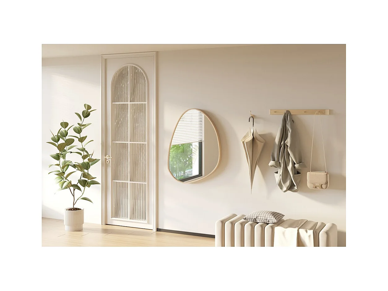 Espejo asimétrico NARA – 60x80 cm – Acabado en roble envejecido – MDF con decoración de madera – Diseño orgánico