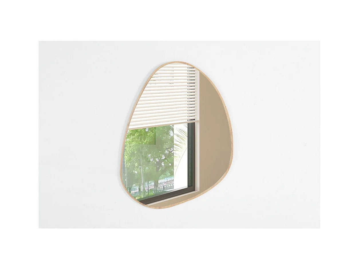 Espejo asimétrico NARA – 60x80 cm – Acabado en roble envejecido – MDF con decoración de madera – Diseño orgánico