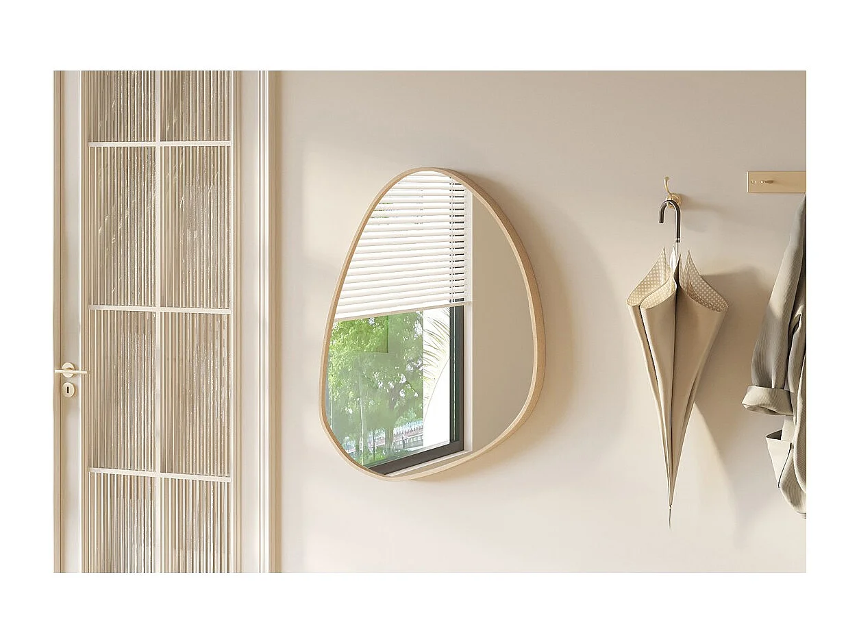 Espejo asimétrico NARA – 60x80 cm – Acabado en roble envejecido – MDF con decoración de madera – Diseño orgánico