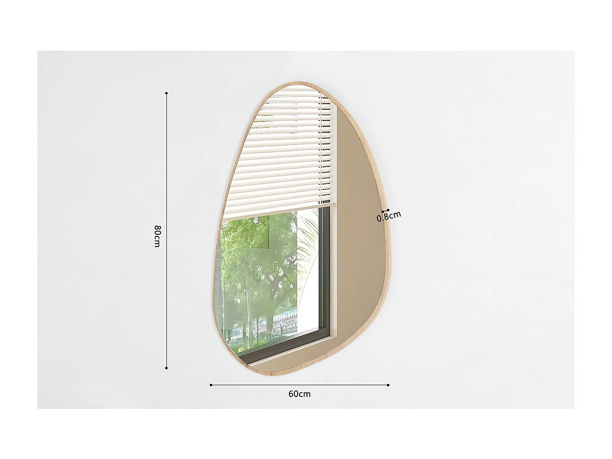 Espejo asimétrico NARA – 60x80 cm – Acabado en roble envejecido – MDF con decoración de madera – Diseño orgánico