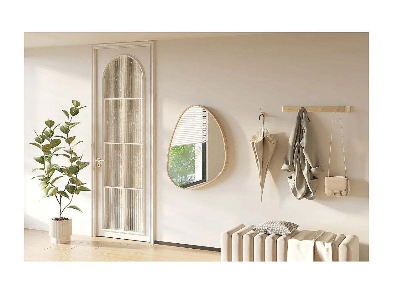 Espejo asimétrico NARA – 60x80 cm – Acabado en roble envejecido – MDF con decoración de madera – Diseño orgánico