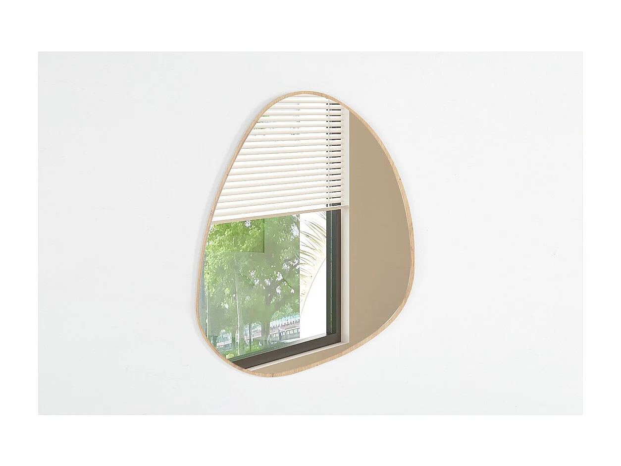 Espejo asimétrico NARA – 60x80 cm – Acabado en roble envejecido – MDF con decoración de madera – Diseño orgánico