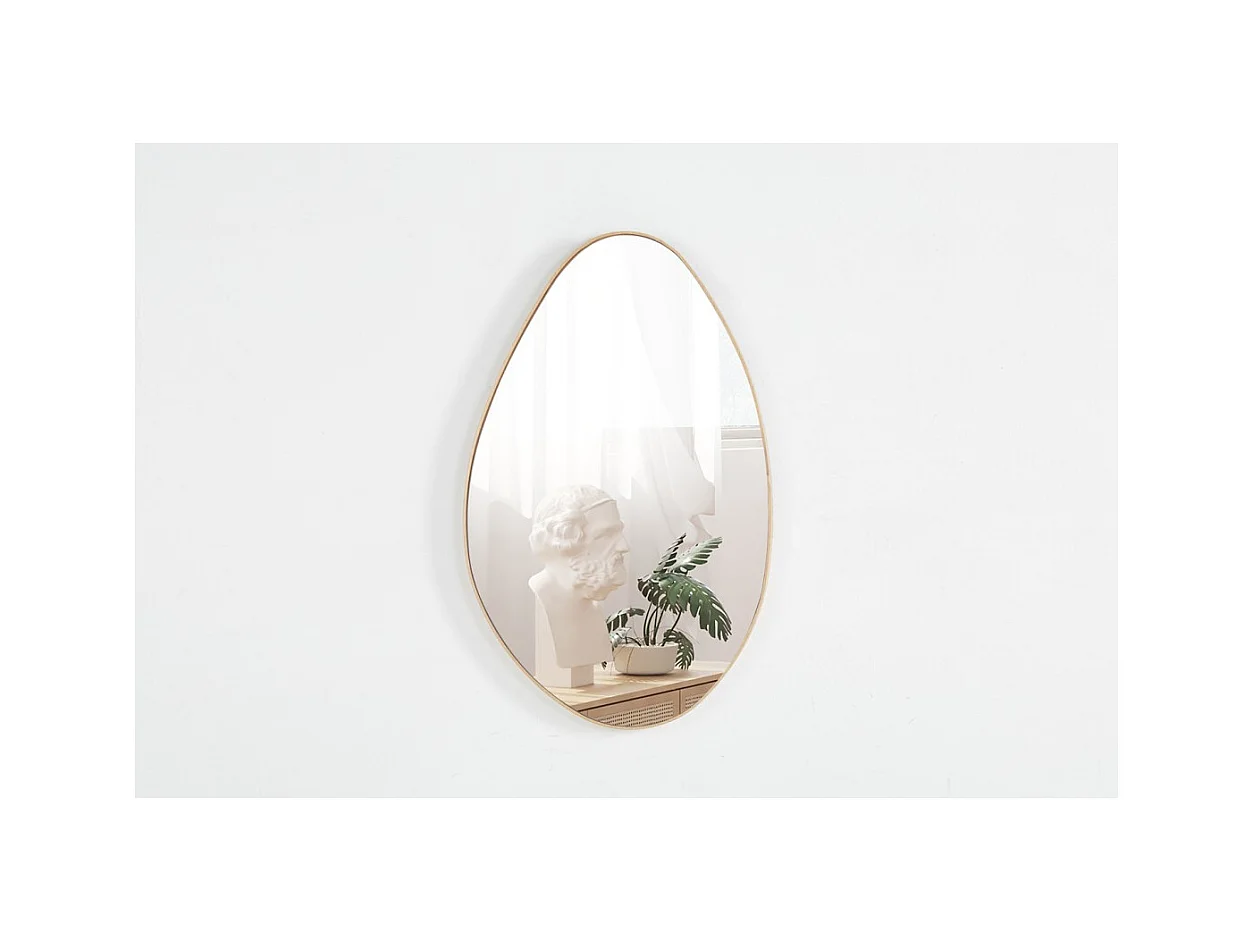 Espelho assimétrico NARA – 50x80 cm – Acabamento em carvalho envelhecido – MDF com decoração de madeira – Design orgânico e moderno