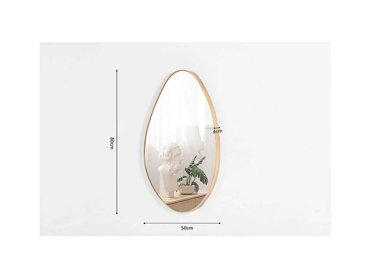 Espelho assimétrico NARA – 50x80 cm – Acabamento em carvalho envelhecido – MDF com decoração de madeira – Design orgânico e moderno