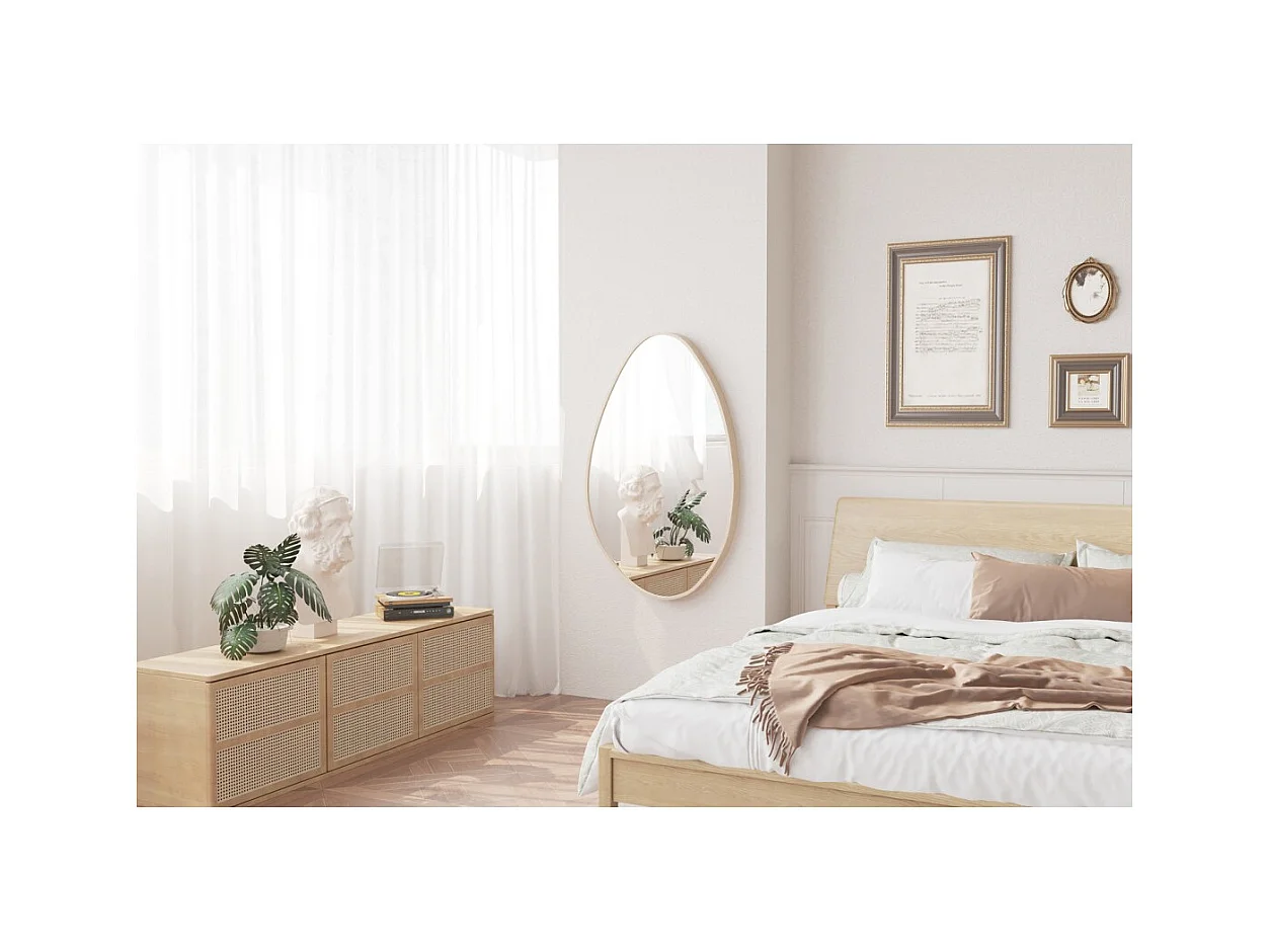 Espelho assimétrico NARA – 50x80 cm – Acabamento em carvalho envelhecido – MDF com decoração de madeira – Design orgânico e moderno