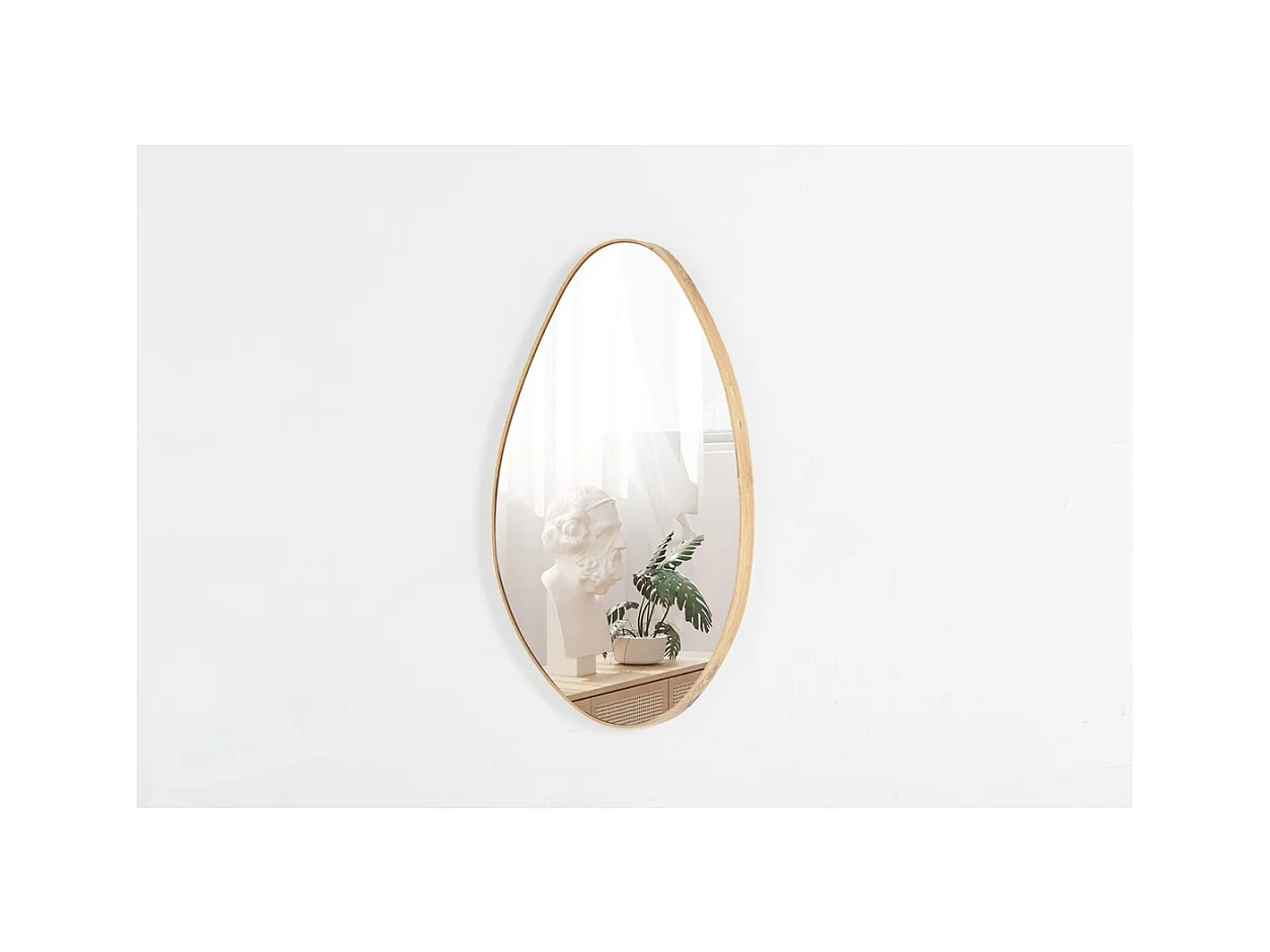 Espelho assimétrico NARA – 50x80 cm – Acabamento em carvalho envelhecido – MDF com decoração de madeira – Design orgânico e moderno