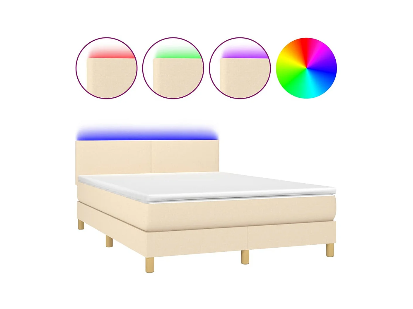 Cama box spring con colchón y LED tela crema 140x200 cm