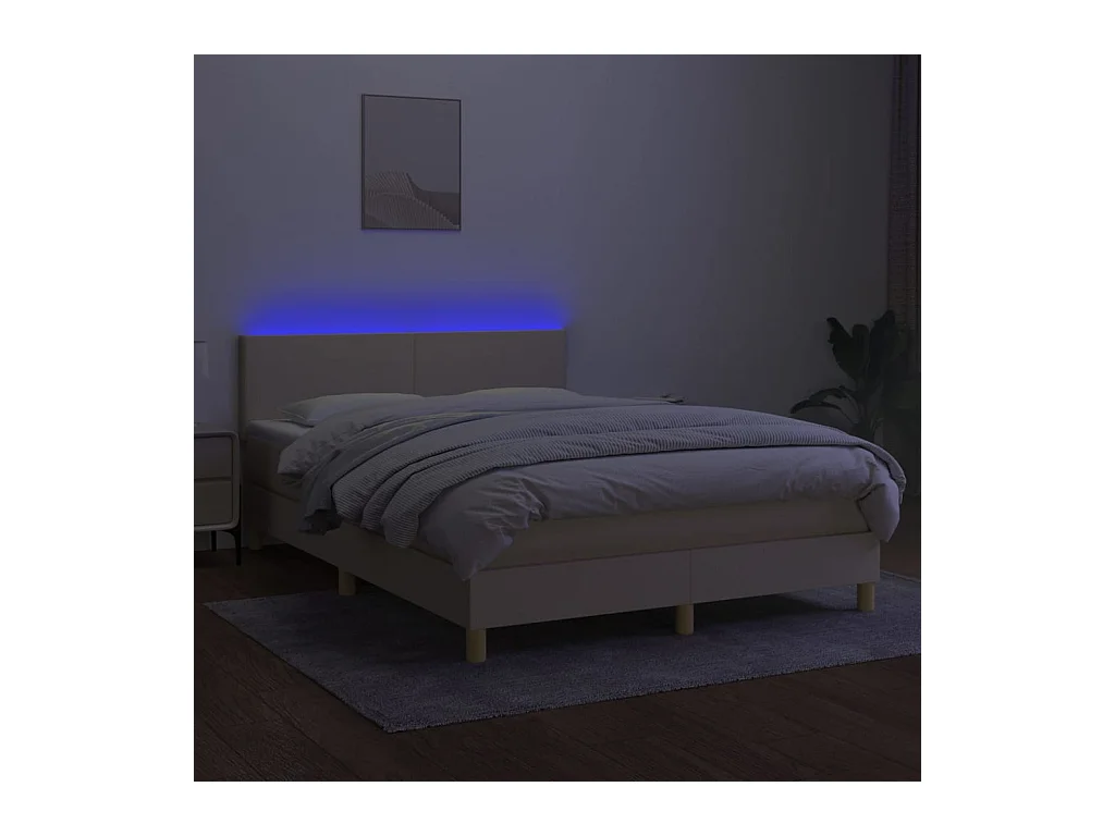 Cama box spring con colchón y LED tela crema 140x200 cm