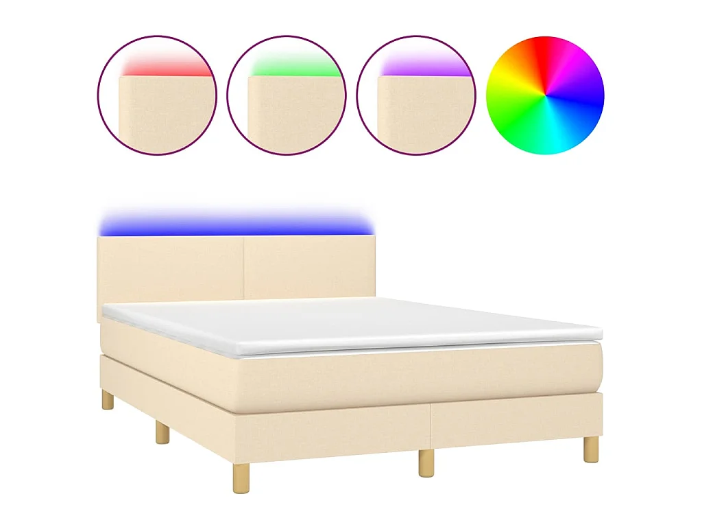 Boxspringbett mit Matratze & LED Creme 140x200 cm Stoff