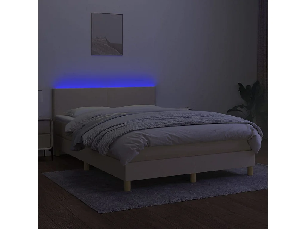 Boxspringbett mit Matratze & LED Creme 140x200 cm Stoff