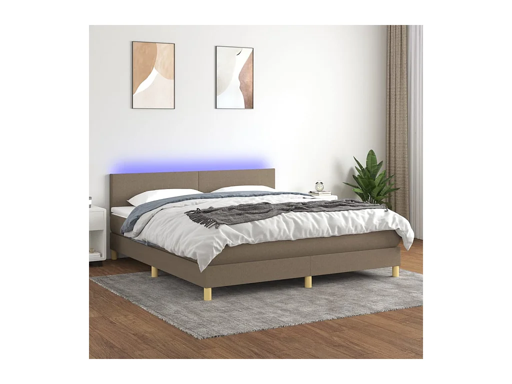 Cama box spring con colchón LED tela gris taupe 180x200 cm