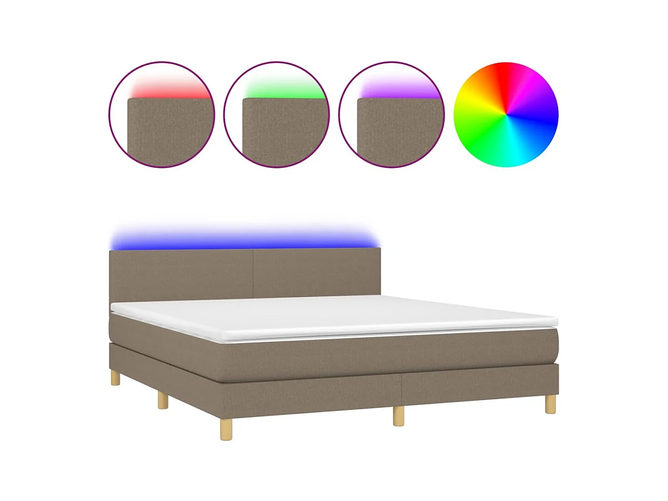 Cama box spring con colchón LED tela gris taupe 180x200 cm