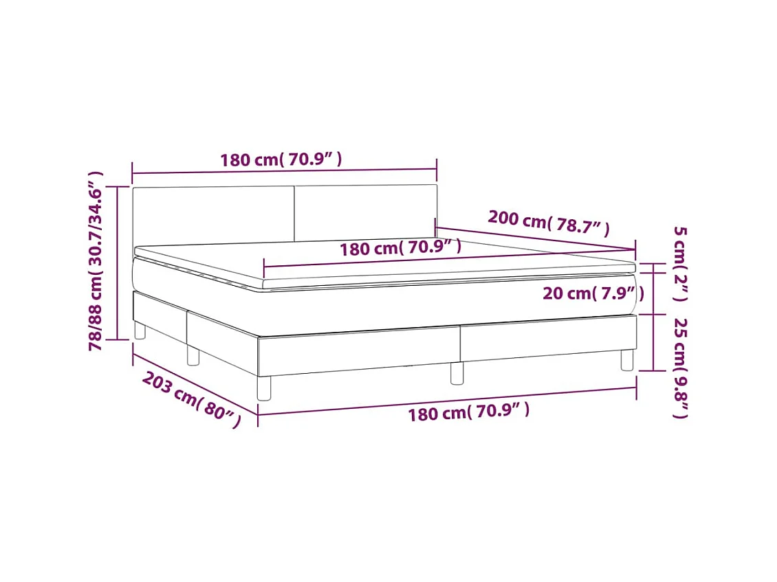 Cama box spring con colchón LED tela gris taupe 180x200 cm